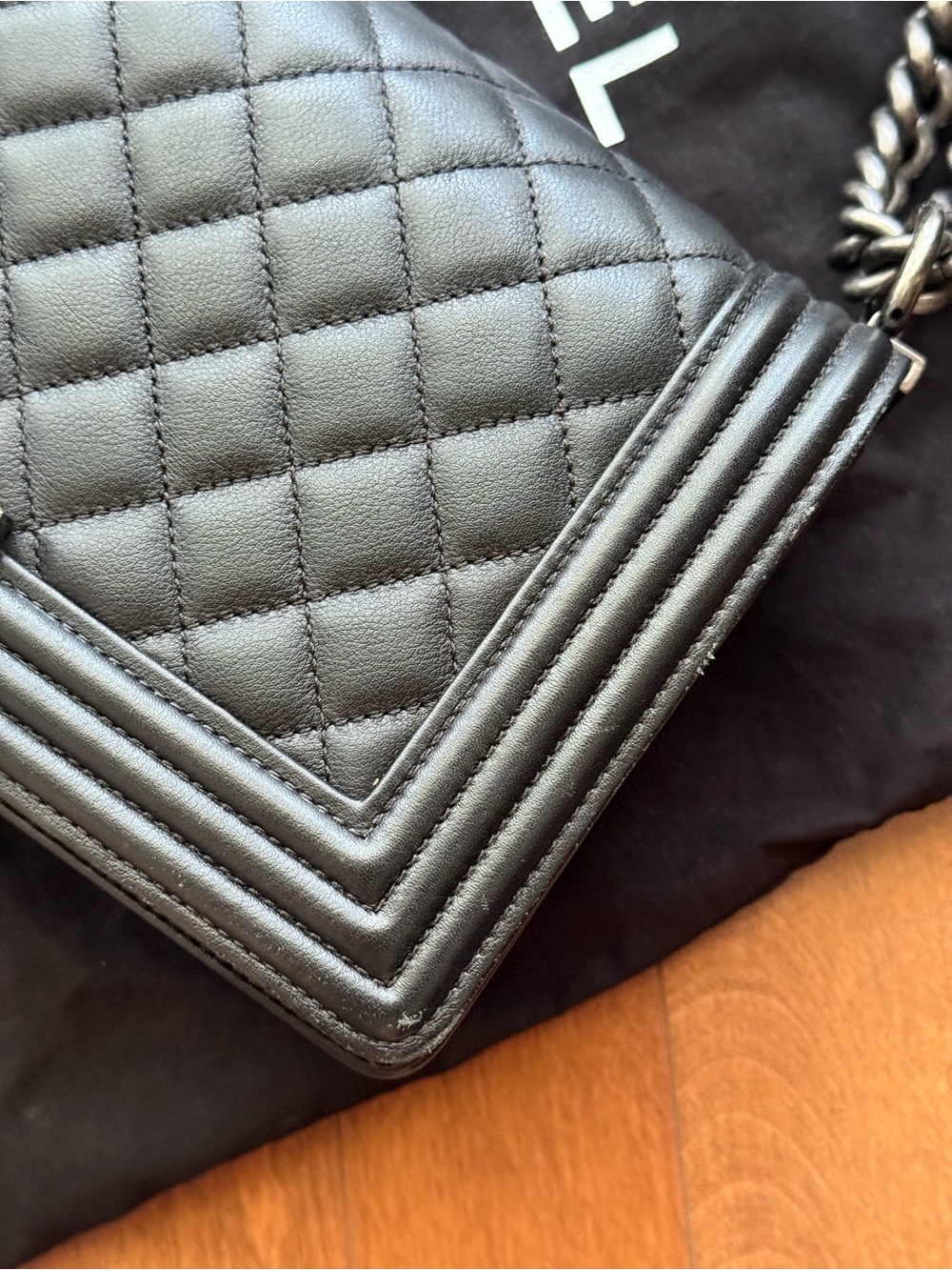 Chanel Black Quilted Boy Bag with Ruthenium Chain Strap - Picture 3 of 16
